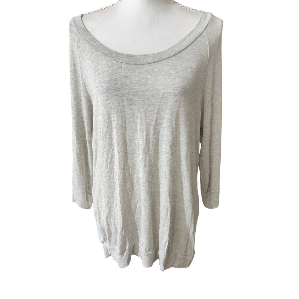 Pleione‎ Women's XL Heather Grey Mixed Media 3/4 Sleeve Scoop Neck Top Sheer NWT